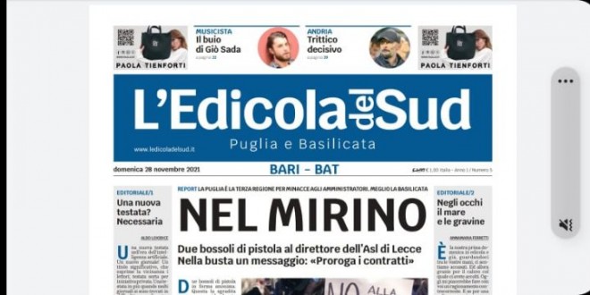 “L’Edicola del Sud”, il nuovo quotidiano di Puglia e Basilicata diretto da Annamaria Ferretti